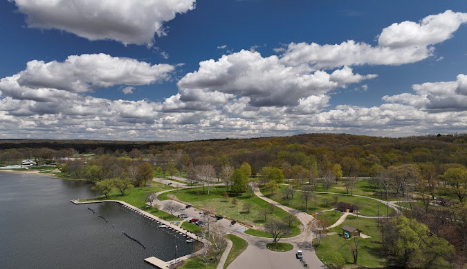 aerial view of a community on a summer day