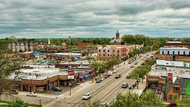 aerial view of a historical downtown city