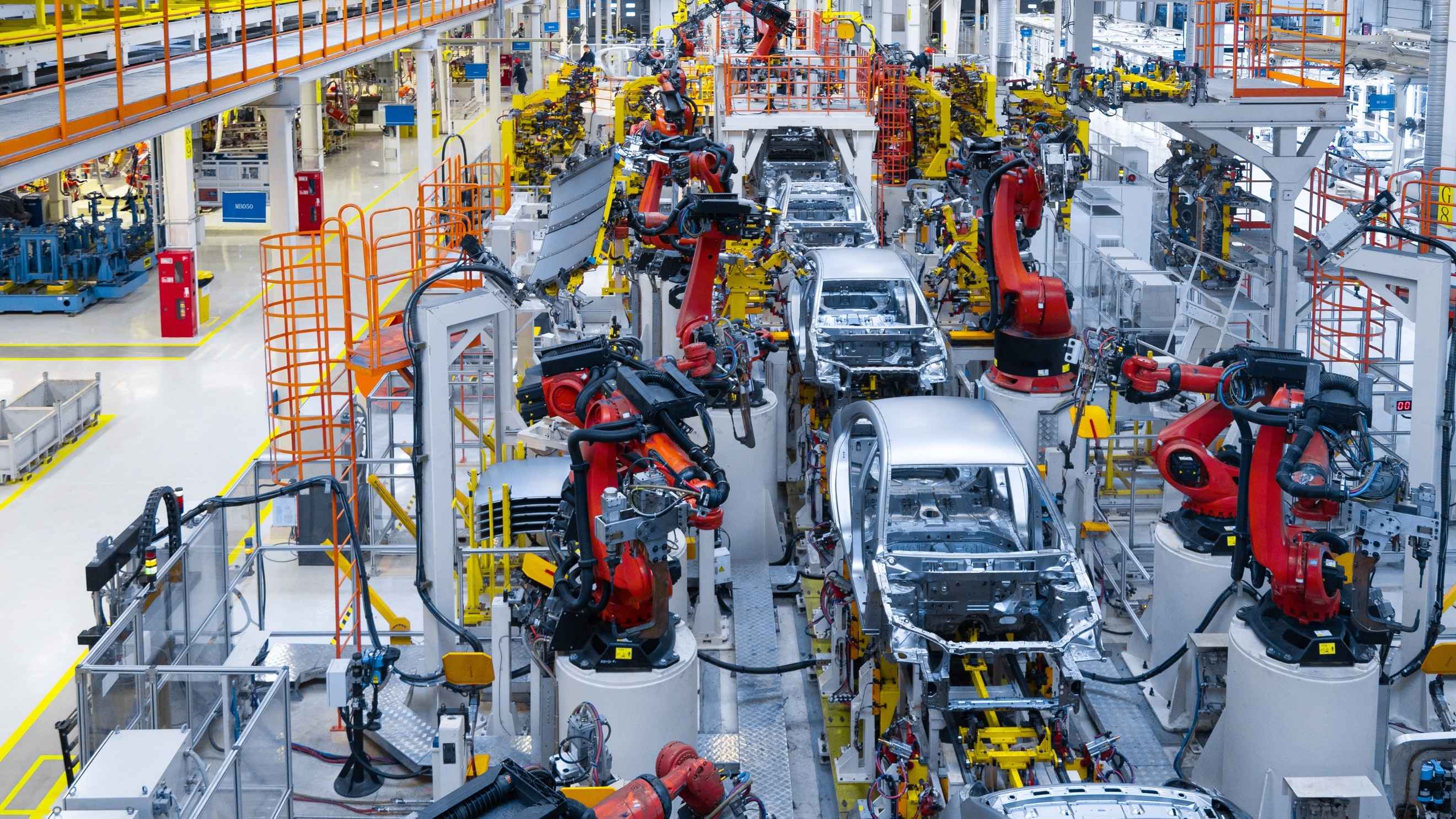 aerial view of automotive production line